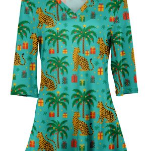 Lily by Firmiana Women's  Blue & Yellow Palm Tree Holiday Print