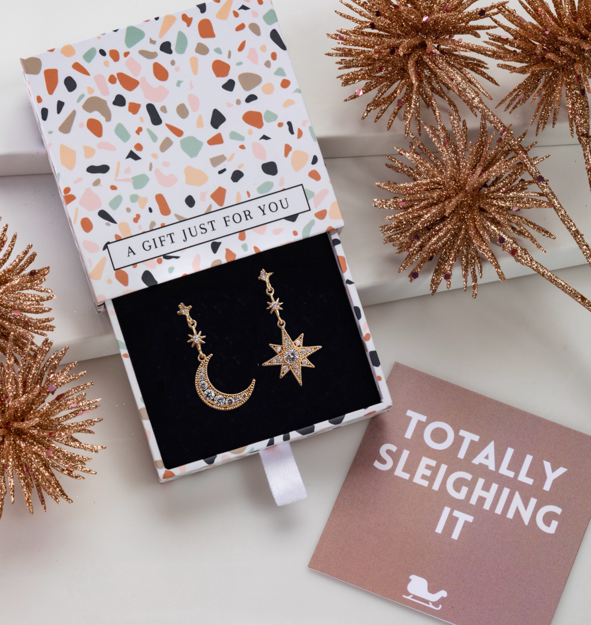 Don't AsK Cubic Zirconia Moon & Star Drop Earrings