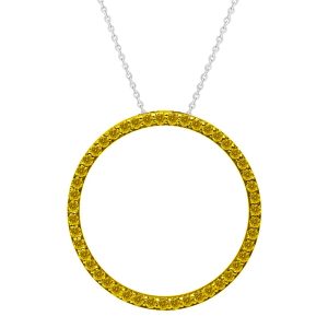 V3 Jewelry Sterling Silver Real Yellow Diamond Circle Pendant