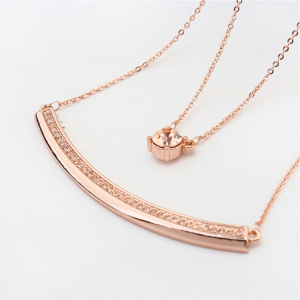 Rosegold Peach Swarovski Crystal Necklace ?C Layered Bar Necklace With Swarovski Crystals