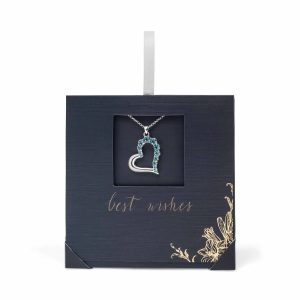 callura Rhodium-Plated Aqua Blue Heart Necklace with Swarovski Crystals