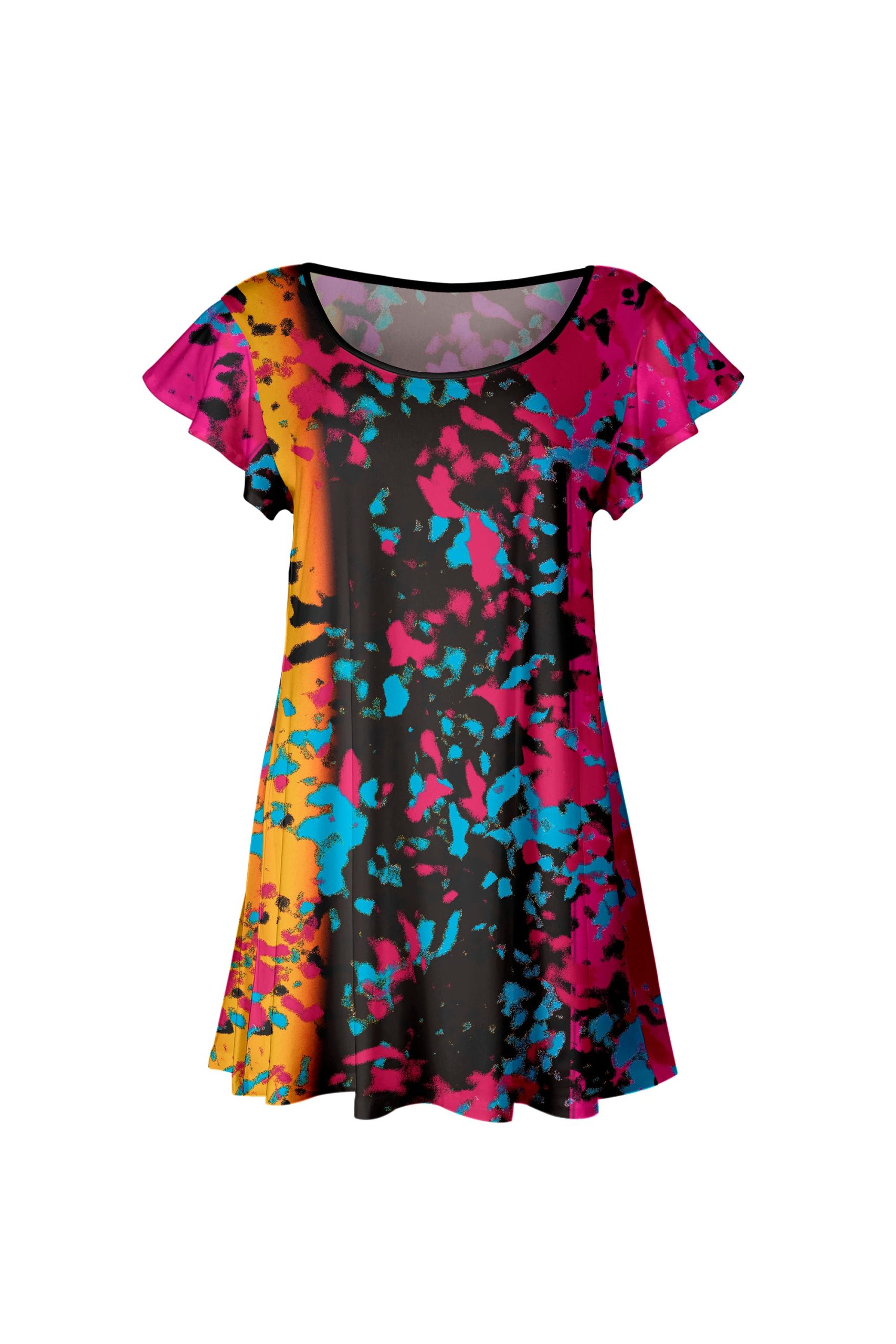 Lily by Firmiana Women's Short Sleeve Flutter Hem Tunic Top Multicolor Floral Abstract - Image 2