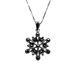 Vera & Co Women Sterling Silver with Marcasite Stone Snowflake Pendant Necklace 18 inches