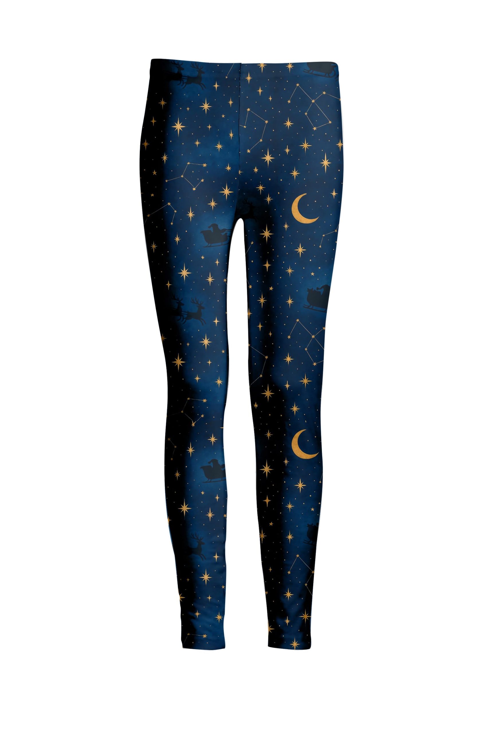 Lily by Firmiana Women's Medium Rise Printed Legging Navy & Gold Night Sky Star Print