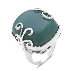 Vera & Co Sterling Silver Rectangular Shape Green Aventurine Side Wavy lines Women Ring size 9