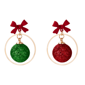 Don't AsK Glittering Ornaments with Red Bow Drop Earrings ?C Festive Holiday Jewellery for Women
