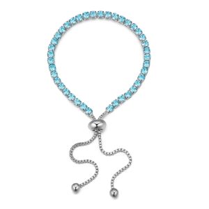 Silver Aqua Swarovski Crystal Bracelet ?C Classic Crystals Adjustable Tennis Bracelet