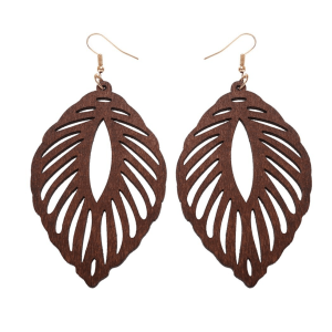 Don't AsK Goldtone Brown Wooden Leaf Drop Earrings ?C Natural Wood Dangles