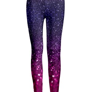 Lily by Firmiana Women's Medium Rise Printed Legging Purple Galaxy Star Print