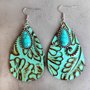 Turquoise and Multi Colored Patterned & Turquoise Teardrop Drop Earrings