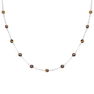 V3 Jewelry Sterling Silver Natural Tiger Eye Bead Station Necklace