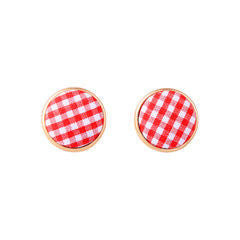 Don't AsK Red Gingham Circular Stud Earrings ?C Buffalo Check Studs