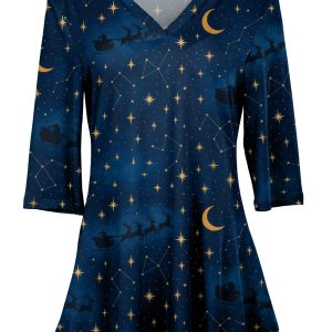Lily by Firmiana Women's  Navy Night Sky Moon and Stars Print