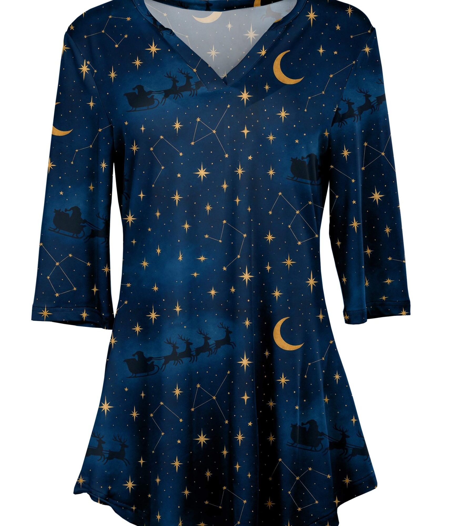 Lily by Firmiana Women's Navy Night Sky Moon and Stars Print