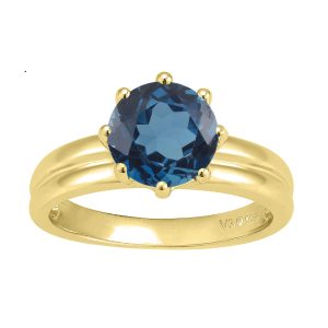 V3 Jewelry 18KT Gold Over Sterling Silver 2.20CT Round Natural London Blue Topaz Solitaire Ring