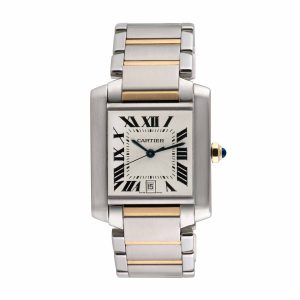 Pre-owned Cartier Men's Tank Francaise 32mm X 28mm 18K Yellow Gold and Stainless Steel Wristwatch - 2302