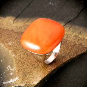 Vera & Co Sterling Silver Cushion Shape Orange Agate Stone Women Ring size 6