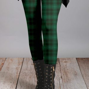 Lily by Firmiana Women's Medium Rise Printed Legging Green & Black Plaid Holiday Print