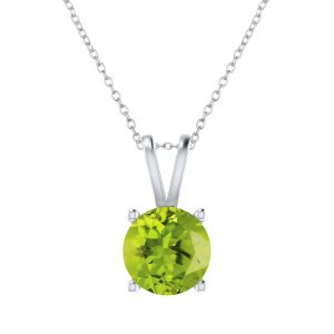 Sterling Silver 2.10CT Round Shape Natural Peridot Solitaire Pendant with 18Cable Chain