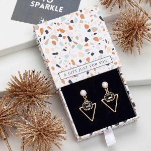 Don't AsK Open Triangle Black Crystal Drop Earrings