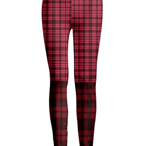 Lily by Firmiana Women's Medium Rise Printed Legging Black & Red Plaid Holiday Print