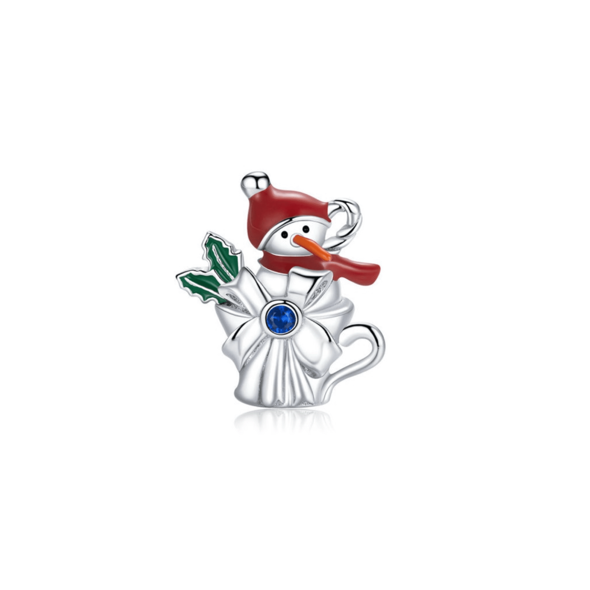 Ag Sterling Cubic Zirconia Snowman. Holly & Bow Charm