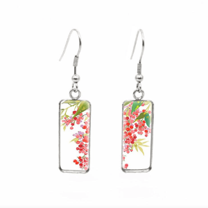 Don't AsK Rectangular Art-Print Drop Earrings ?C Red Berries ?C Lightweight Dangle Earrings for Women