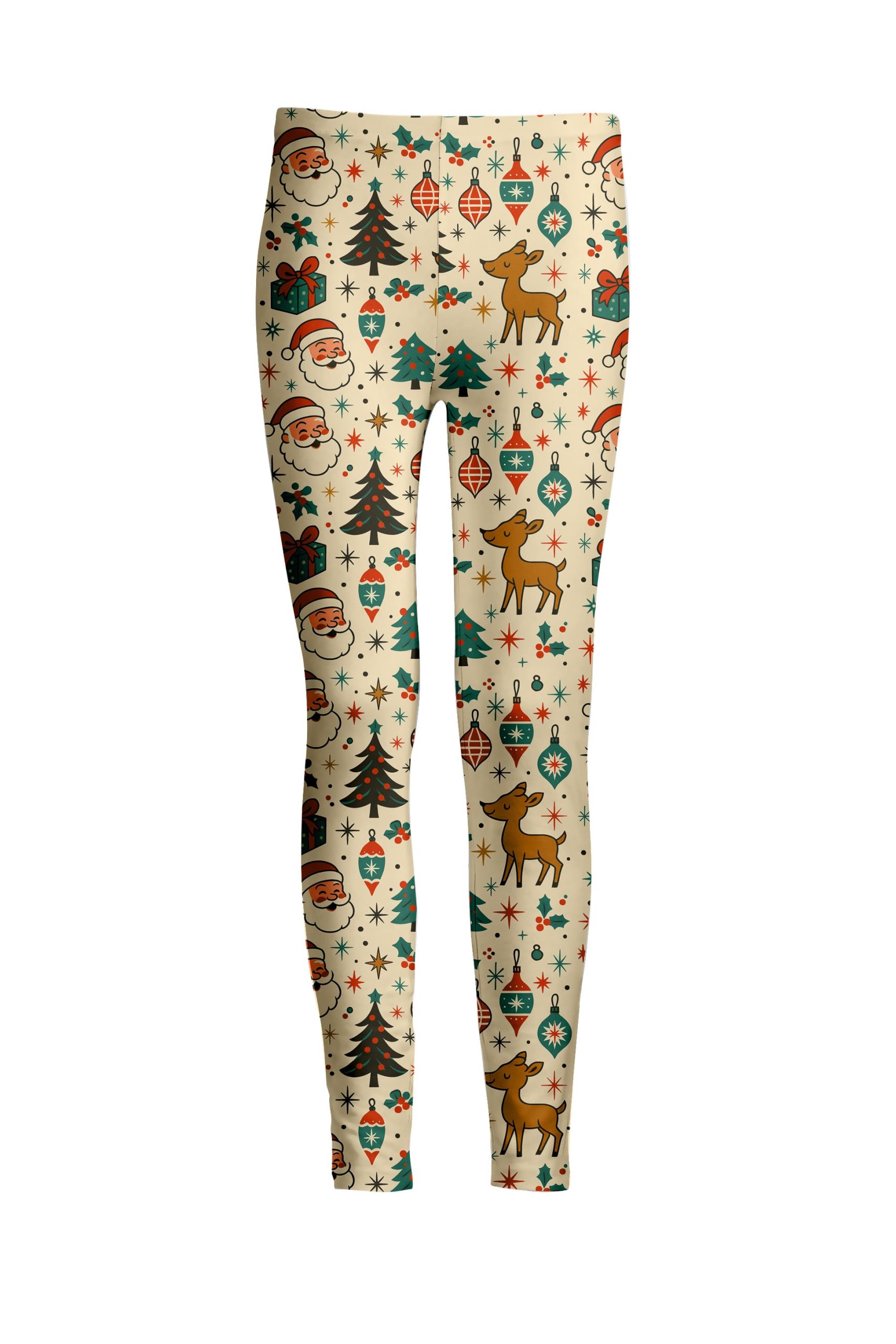Lily by Firmiana Women's Medium Rise Printed Legging Cream Christmas Tree Toss Print - Image 2