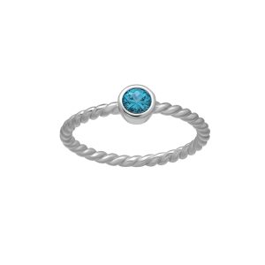 callura Silvertone Twisted CZ Birthstone Solitaire Ring ?C March Aquamarine