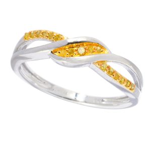 V3 Jewelry Sterling Silver Genuine Yellow Diamond Crossover Ring