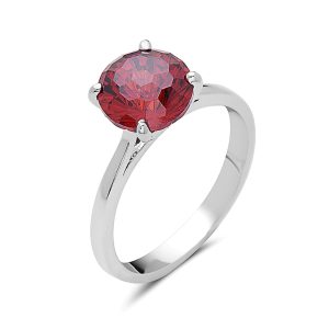 Vera & Co Sterling Silver Solitaire Women Ring with Garnet Red CZ size 8