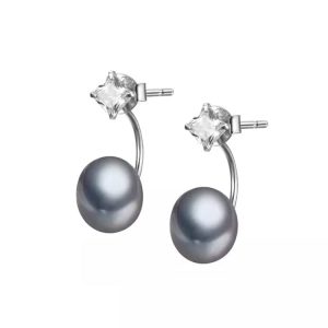 Grey Freshwater Cultured Pearl & Cubic Zirconia Drop Earrings