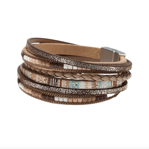 Brown Multi Colored Multi-strand Faux Leather Bracelet