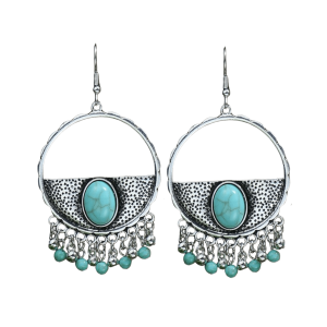 Silvertone Turquoise Resin Chandelier Circular Drop Earrings