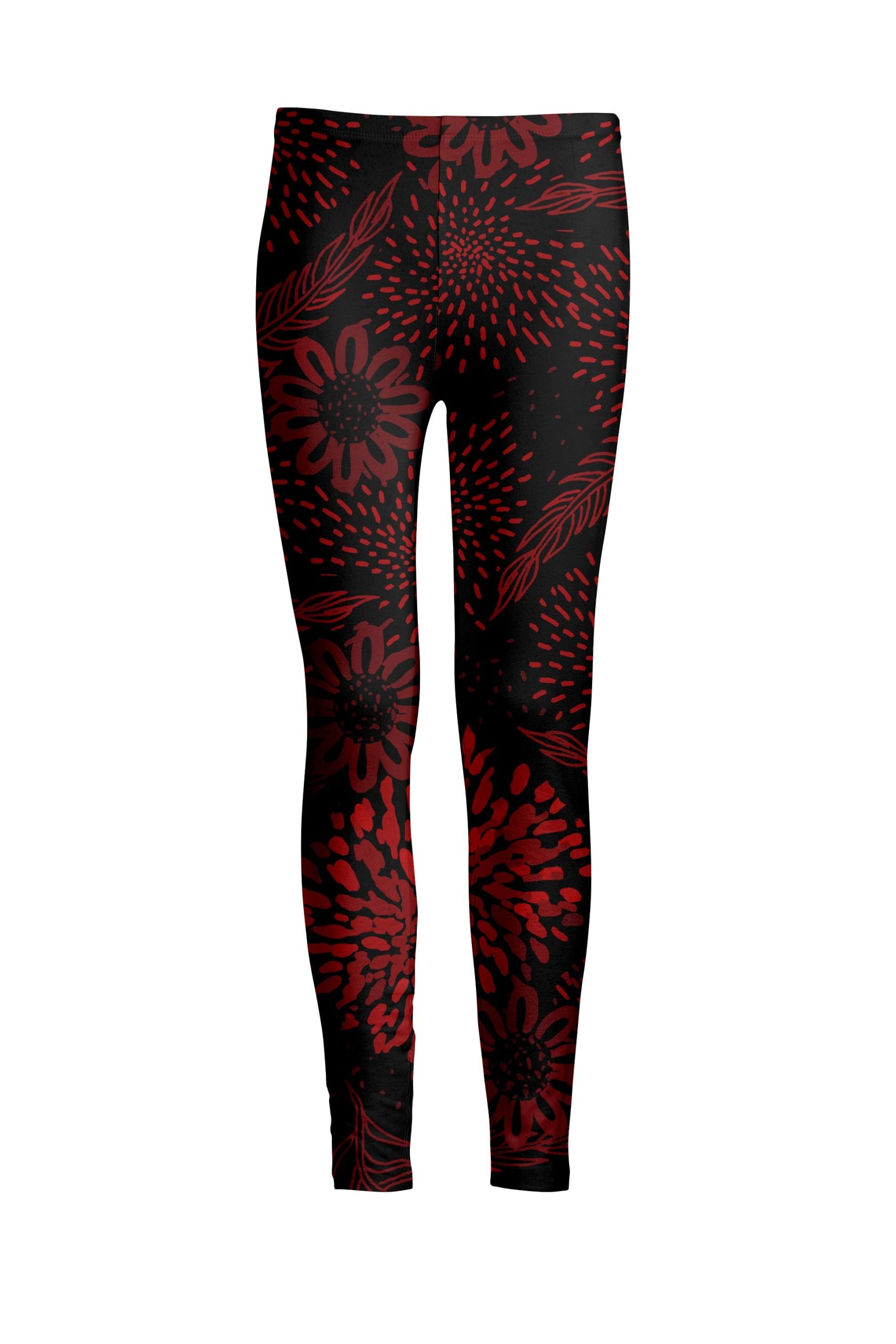 Lily by Firmiana Women's Medium Rise Printed Legging Black & Red Floral Holiday Print - Image 3