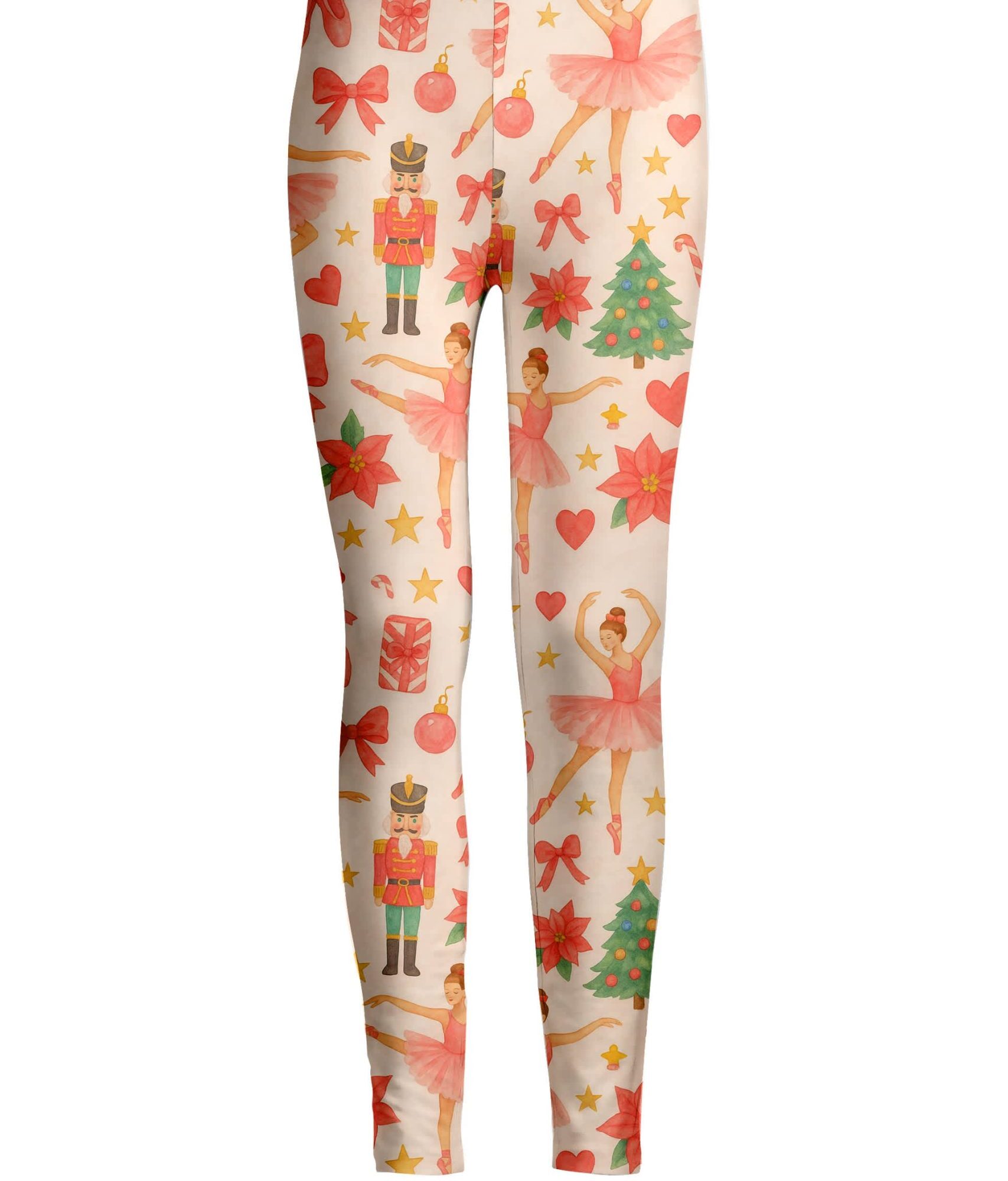 Lily by Firmiana Women's Medium Rise Printed Legging Beige & Red Holiday French Bulldog Print