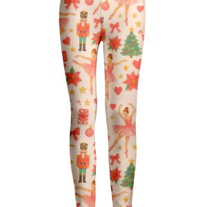 Lily by Firmiana Women's Medium Rise Printed Legging Pink and Red Nutcracker Print
