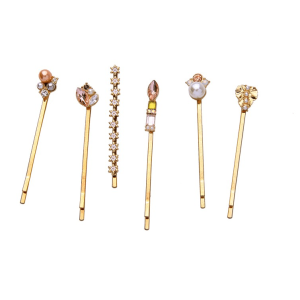 Set Of 6 Crystal And Imitation Pearl Hairpins