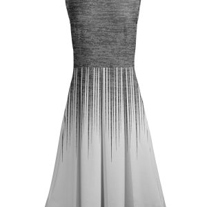 Lily by Firmiana Women's Sleeveless Dress with Pleated Skirt Grey & White Ombre Gradient