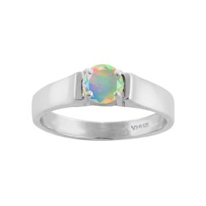 V3 Jewelry Natural Ethiopian Opal Sterling Silver Solitaire Ring